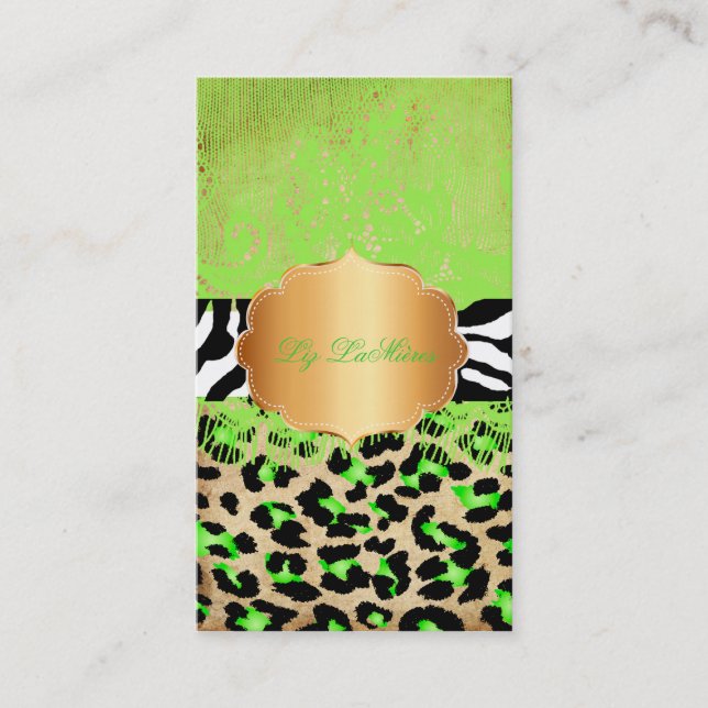 PixDezines purple vintage lace+cheetah+zebra Business Card (Front)