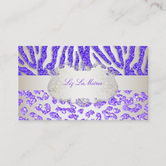 PixDezines purple zebra/leopard Business Card (Front)