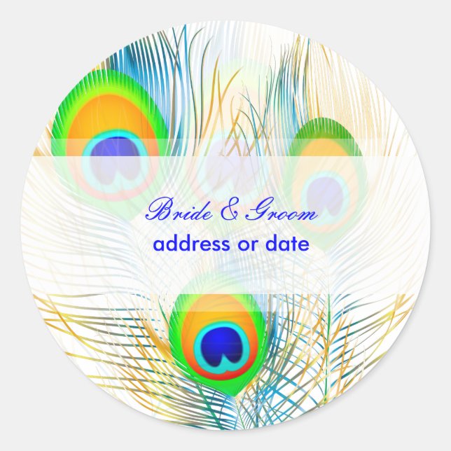 PixDezines Pzazz Peacock Feather/diy colour Classic Round Sticker (Front)