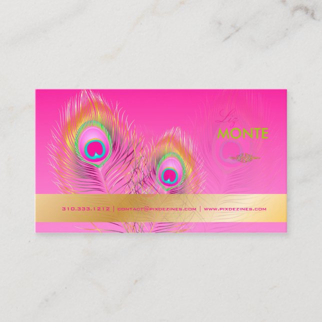 PixDezines Pzazz Peacock Feather for longevity Business Card (Front)