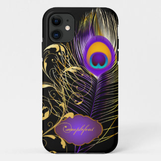 PixDezines pzazz peacock plume+filigree swirls iPhone 11 Case