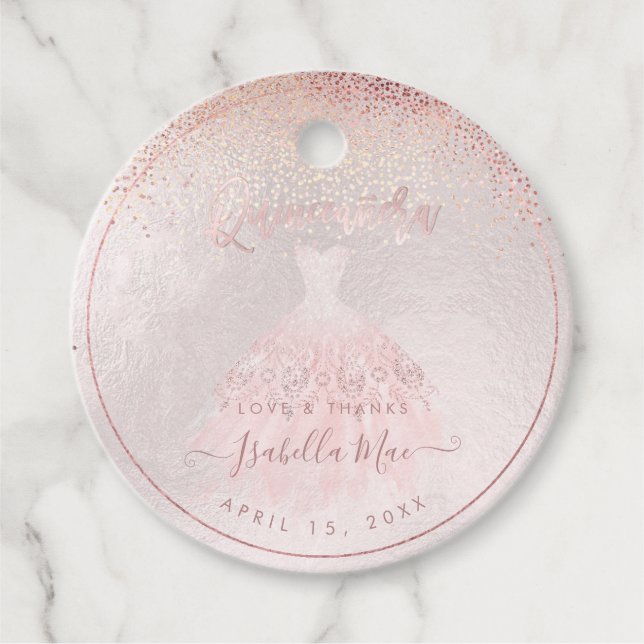 PixDezines Quinceanera Blush Gown Favour Tags (Front)