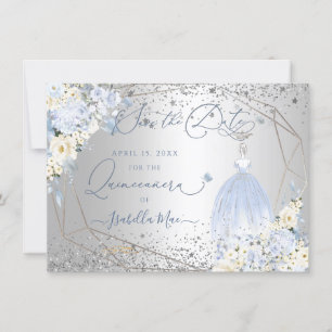 PixDezines Quinceanera Dusty Blue Dress Save Date Invitation