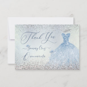 PixDezines Quinceanera Dusty Blue Dress Thank You Card