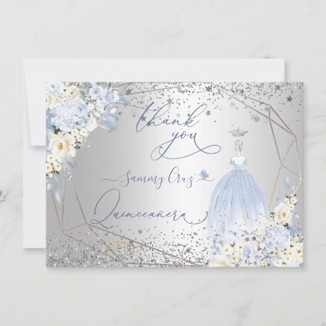 PixDezines Quinceanera Dusty Blue Dress Thank You  Invitation (Front)