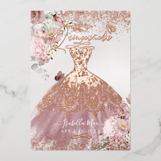 PixDezines Quinceanera Dusty Rose Gold Gown