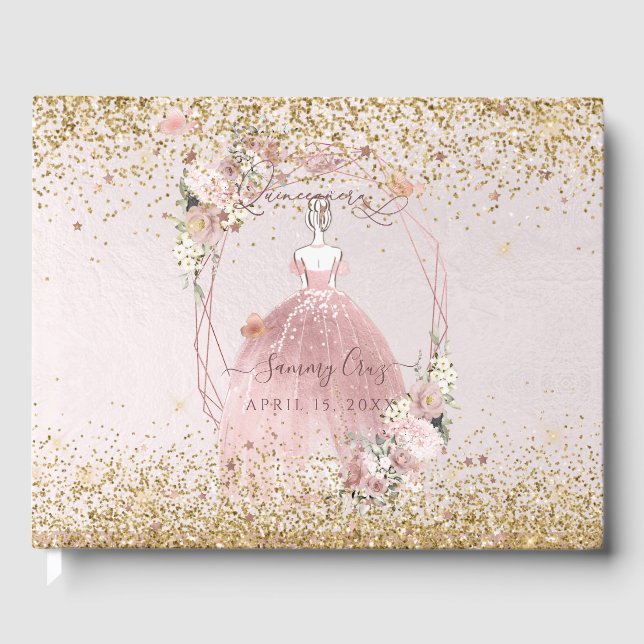 PixDezines Quinceanera Dusty Rose Gold H2 Guest Book (Front)