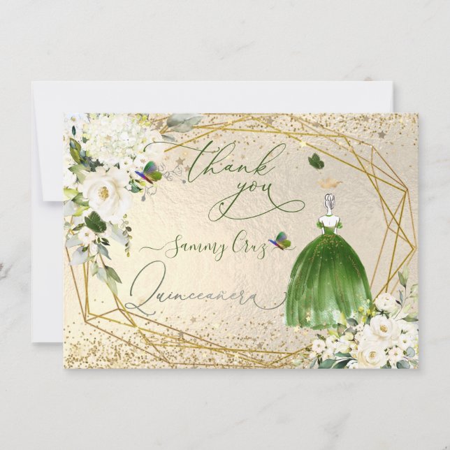 PixDezines Quinceanera Emerald Green Dress Invitation (Front)