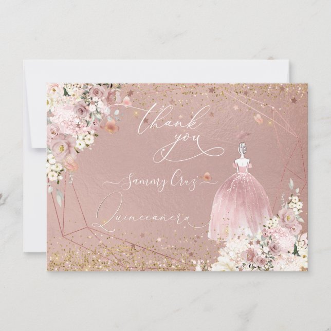 PixDezines Quinceanera Rose Gold Thank You Card (Front)
