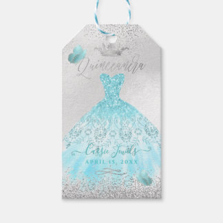 PixDezines Quinceanera Sparkle Blue Ombre Gown Gift Tags