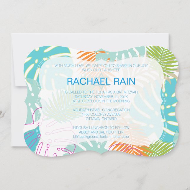 PixDezines rainforest bat mitzvah/luau Invitation (Back)