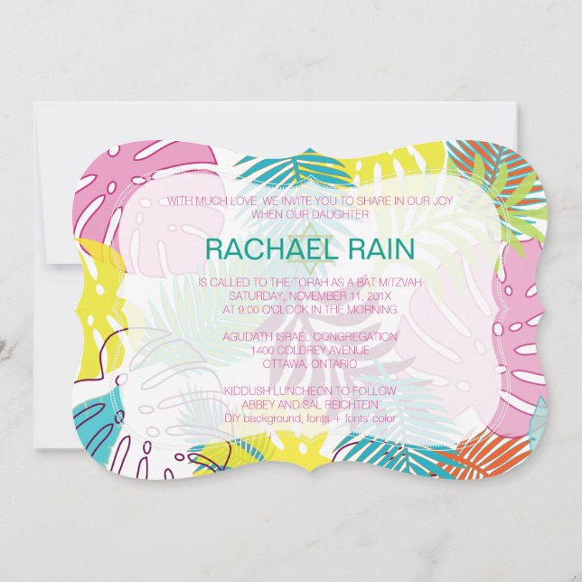 PixDezines rainforest bat mitzvah/luau Invitation (Back)