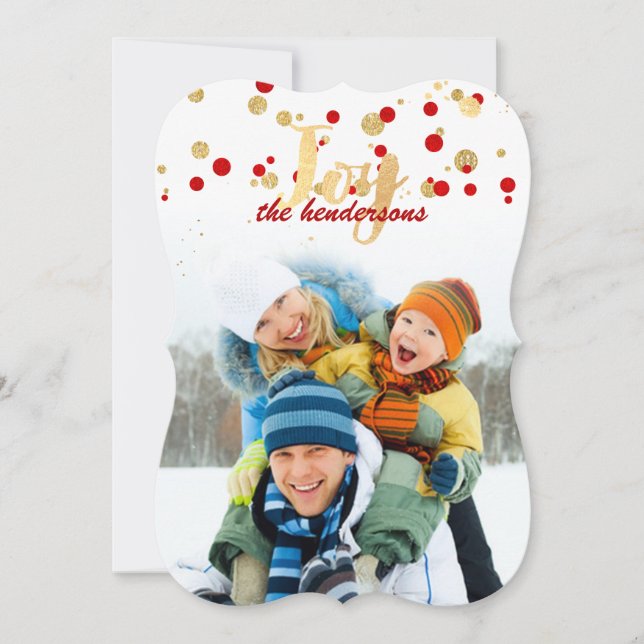 PixDezines red/gold/faux foil confetti/holiday Holiday Card (Front)