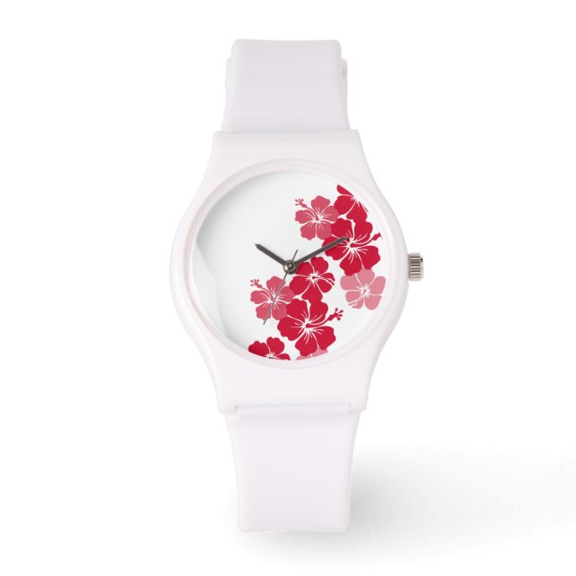 PixDezines red hibiscus/diy background Watch (Front)
