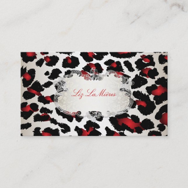 PixDezines red leopard/champagne Business Card (Front)