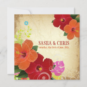 PixDezines red+orange hibiscus+monstera Invitation