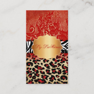PixDezines red vintage lace+cheetah+zebra Business Card
