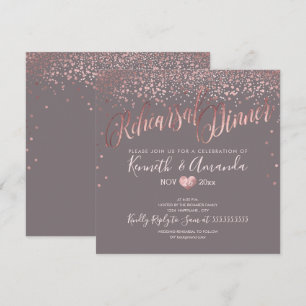 PixDezines Rehearsal Dinner/Faux RoseGold Confetti Invitation