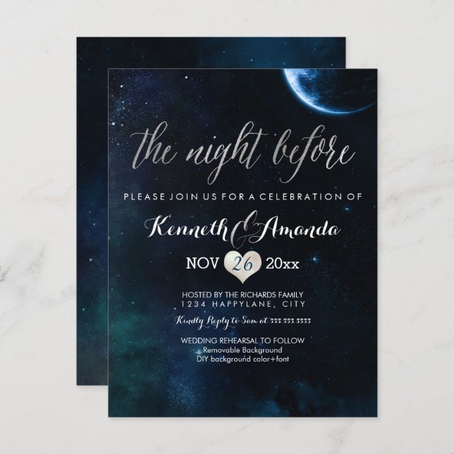 PixDezines Rehearsal Dinner/Starry Night/Cosmic Invitation (Front/Back)