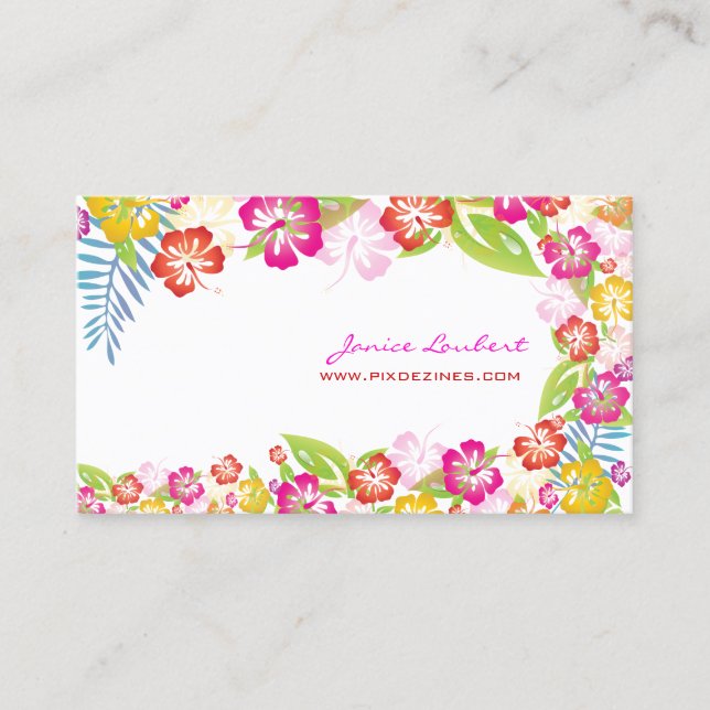 PixDezines retro bold tropical flowers/gold stock Business Card (Front)