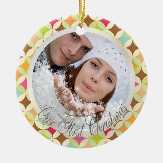 PixDezines Retro Diamonds Photo Template Ceramic Tree Decoration (Front)