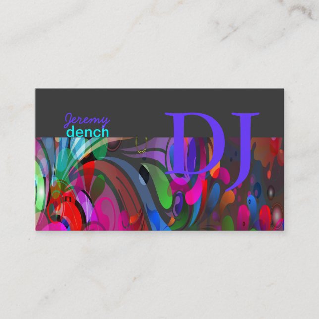 PixDezines Retro DJ+disco swirls Business Card (Front)