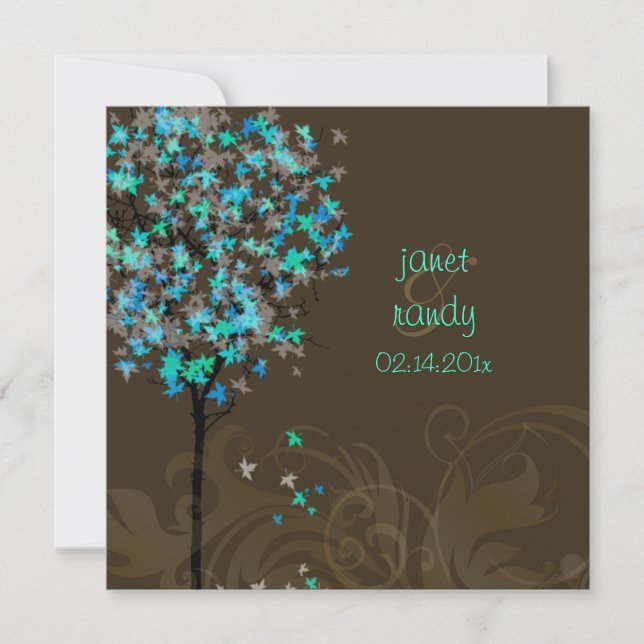 PixDezines retro electric blue maple trees Invitation (Front)