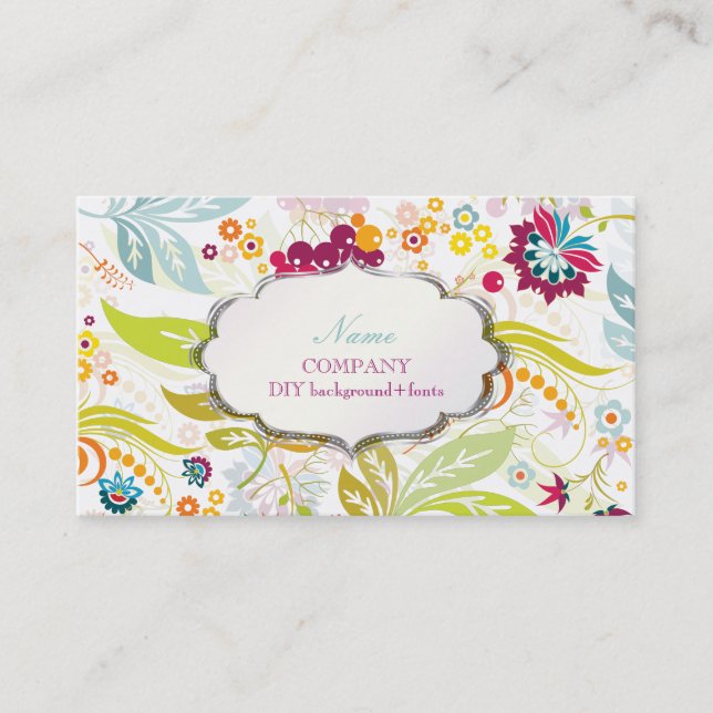 PixDezines retro flora/DIY background colour Business Card (Front)