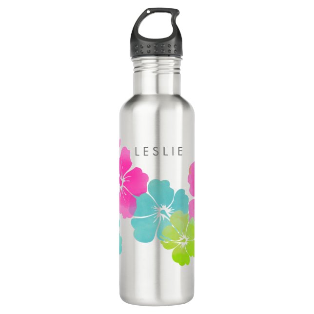 PixDezines retro hibiscus 710 Ml Water Bottle (Front)