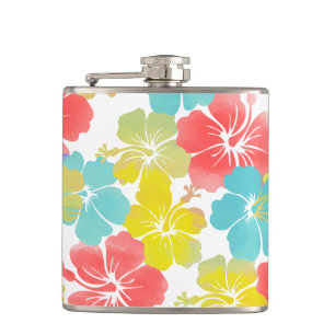 PixDezines retro hibiscus Hip Flask