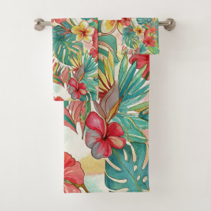 PixDezines Retro Hyper H2 Hawaii Floral Foliage Bath Towel Set