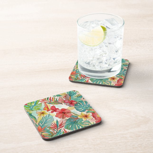 PixDezines Retro Hyper H2 Hawaii Floral Foliage Coaster (Right Side)