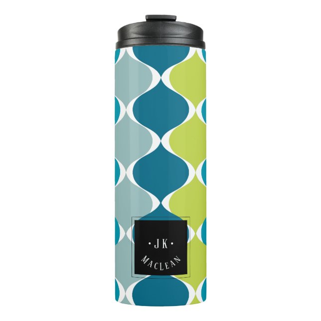PixDezines Retro Mod Ogee, Green Teal Blue Thermal Tumbler (Front)