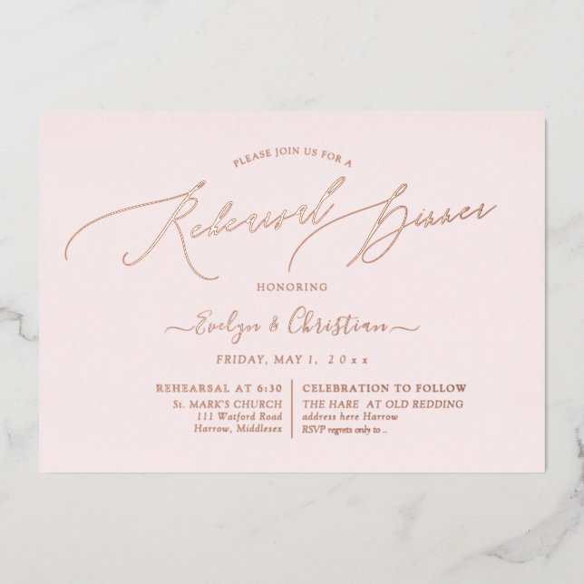 PixDezines Rose Gold Calligraphy Rehearsal Dinner  (Front)