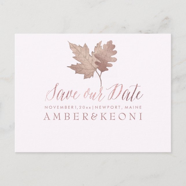 PixDezines Rose Gold Fall Foliage/Save our Date Announcement Postcard (Front)