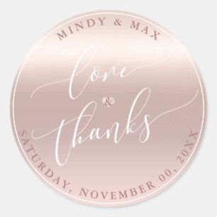 PixDezines ROSE GOLD GRADIENT LOVE+THANKS Classic Round Sticker