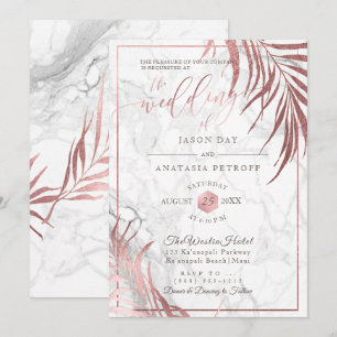 PixDezines Rose Gold Palm Fronds+Honeycomb Invitation