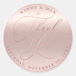PixDezines ROSE GOLD ROMANTIC SCRIPT THANK YOU Classic Round Sticker