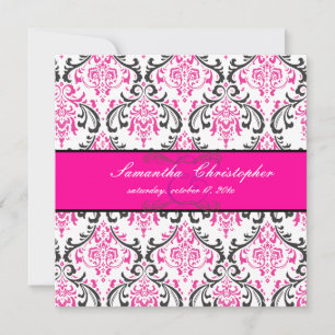 PixDezines Rossi Damask, Black+Pink Invitation