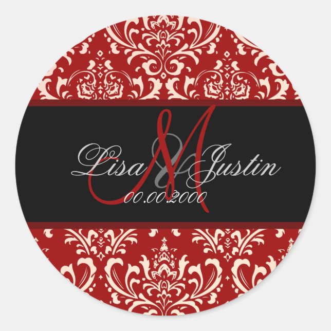 PixDezines Rossi Damask,  custom colour!!!! Classic Round Sticker (Front)