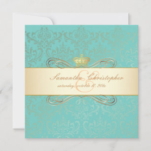 PixDezines Rossi Damask/DIY background colour, aqu Invitation