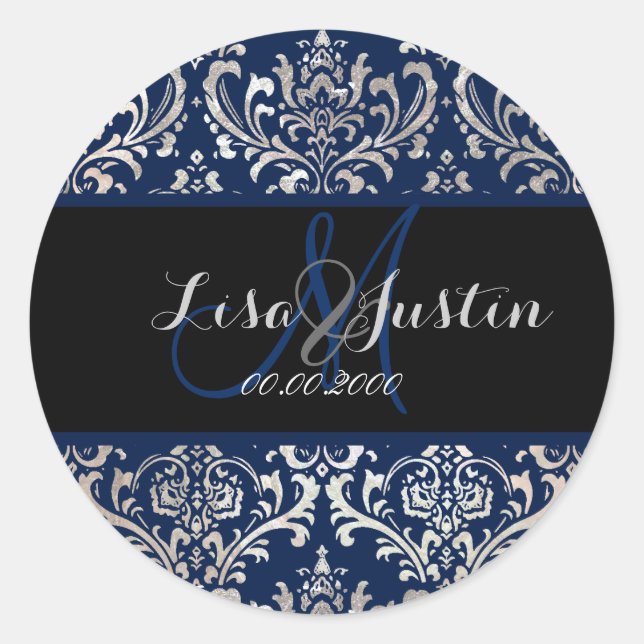 PixDezines Rossi Damask, monogram/DIY colour! Classic Round Sticker (Front)