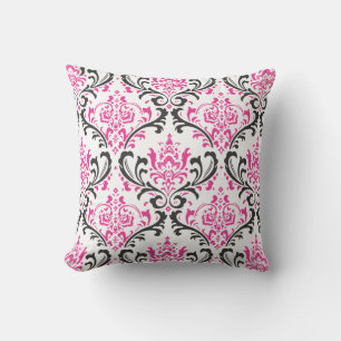 PixDezines rossi damask/pink+black Cushion