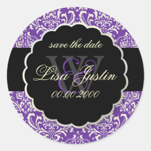 PixDezines Rossi Damask/Purple Classic Round Sticker