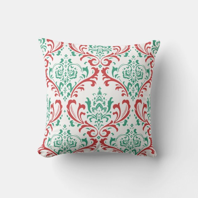PixDezines Rossi Damask/Teal Green/Red Cushion (Front)