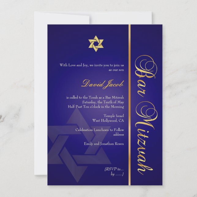 PixDezines ROYAL BLUE/GOLD/BAR MITZVAH INVITATIONS (Front)