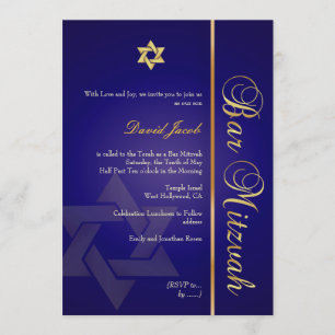 PixDezines ROYAL BLUE/GOLD/BAR MITZVAH INVITATIONS