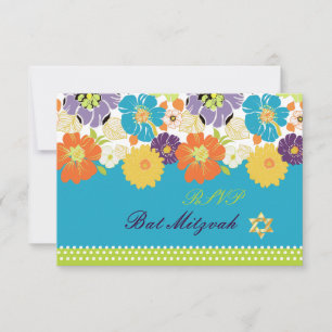 PixDezines rsvp/Alegre retro floral, Bat Mitzvah RSVP Card