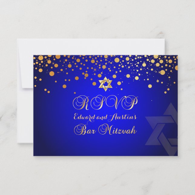 PixDezines RSVP, BAR MITZVAH+GOLD CONFETTI RSVP Card (Front)
