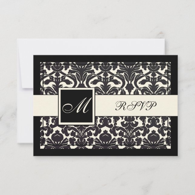 PixDezines rsvp Black Flora Damask/DIY colour Card (Front)